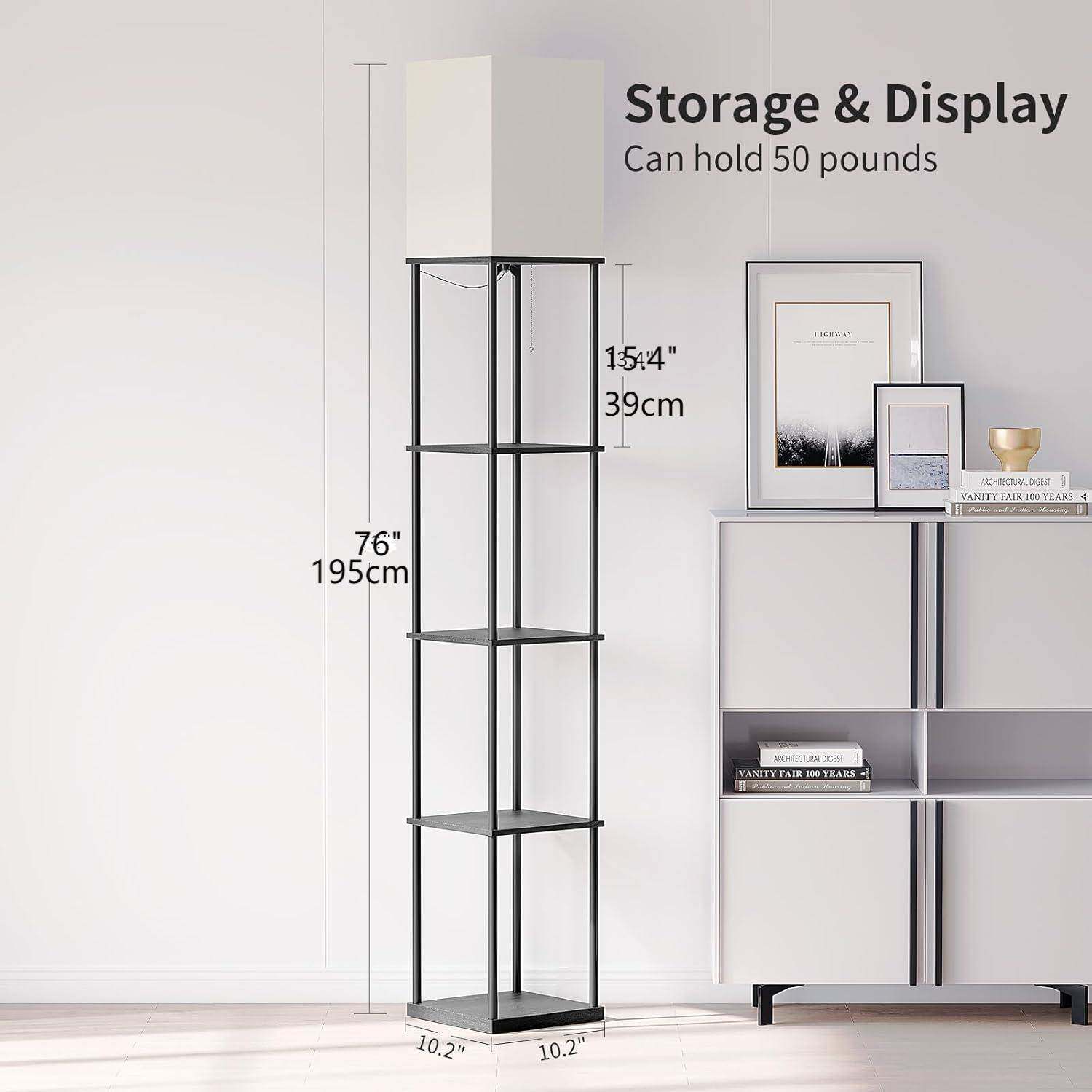 黑色圆杆落地灯布罩置物架灯书架落地灯拉链开关铁管加长落地灯39