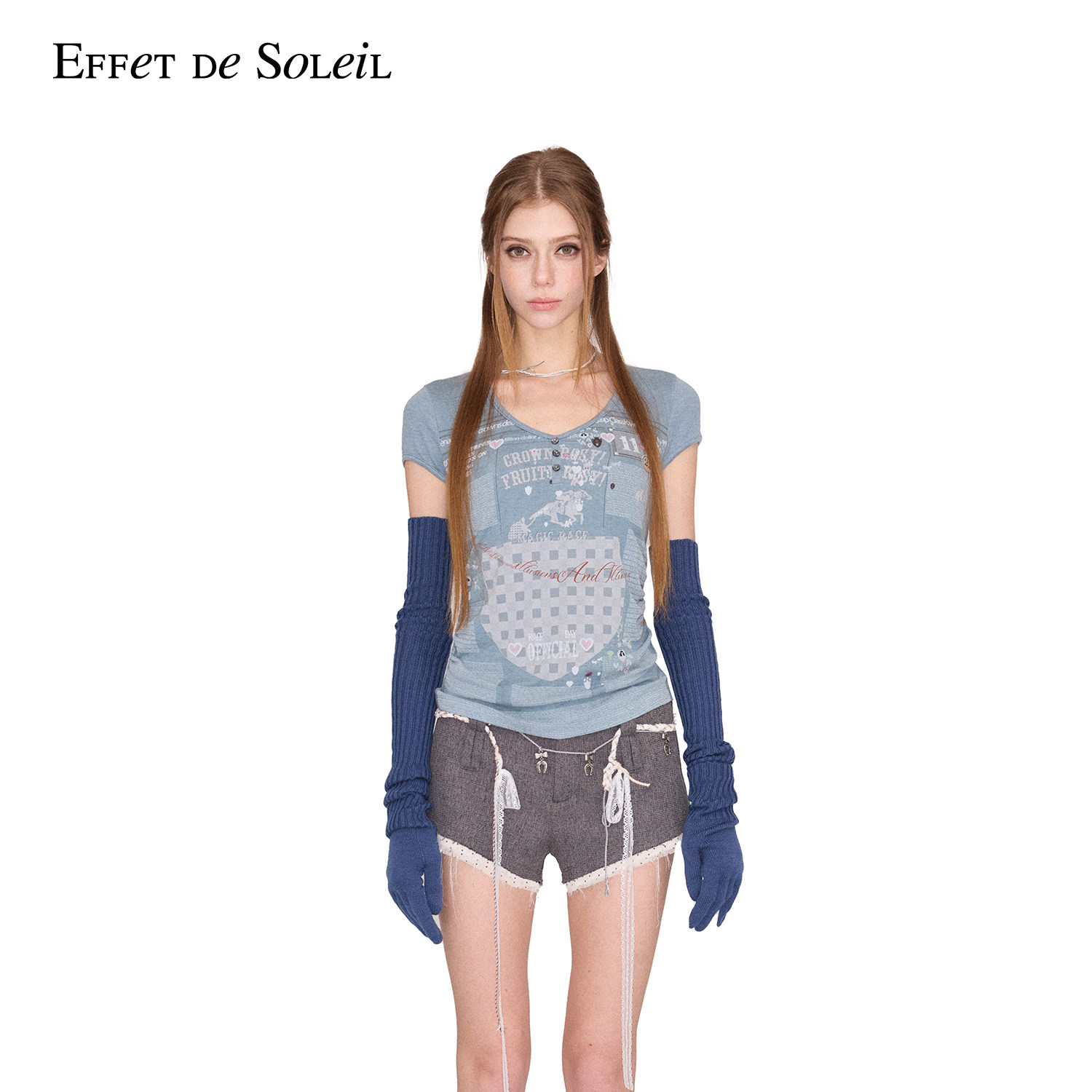 Effet de Soleil印花短袖T恤上衣修身打底衫女装新品26夏