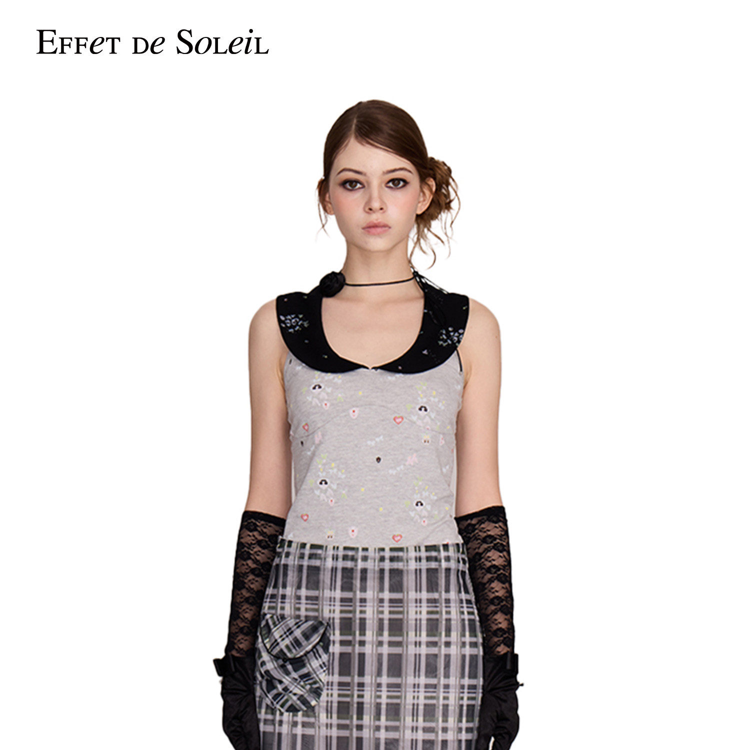 Effet de Soleil娃娃领印花吊带背心短上衣女装新品26夏
