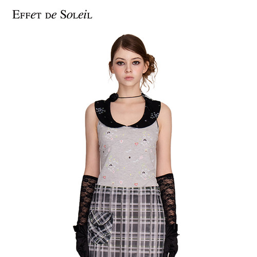 Effet de Soleil娃娃领印花吊带背心短上衣女装新品26夏