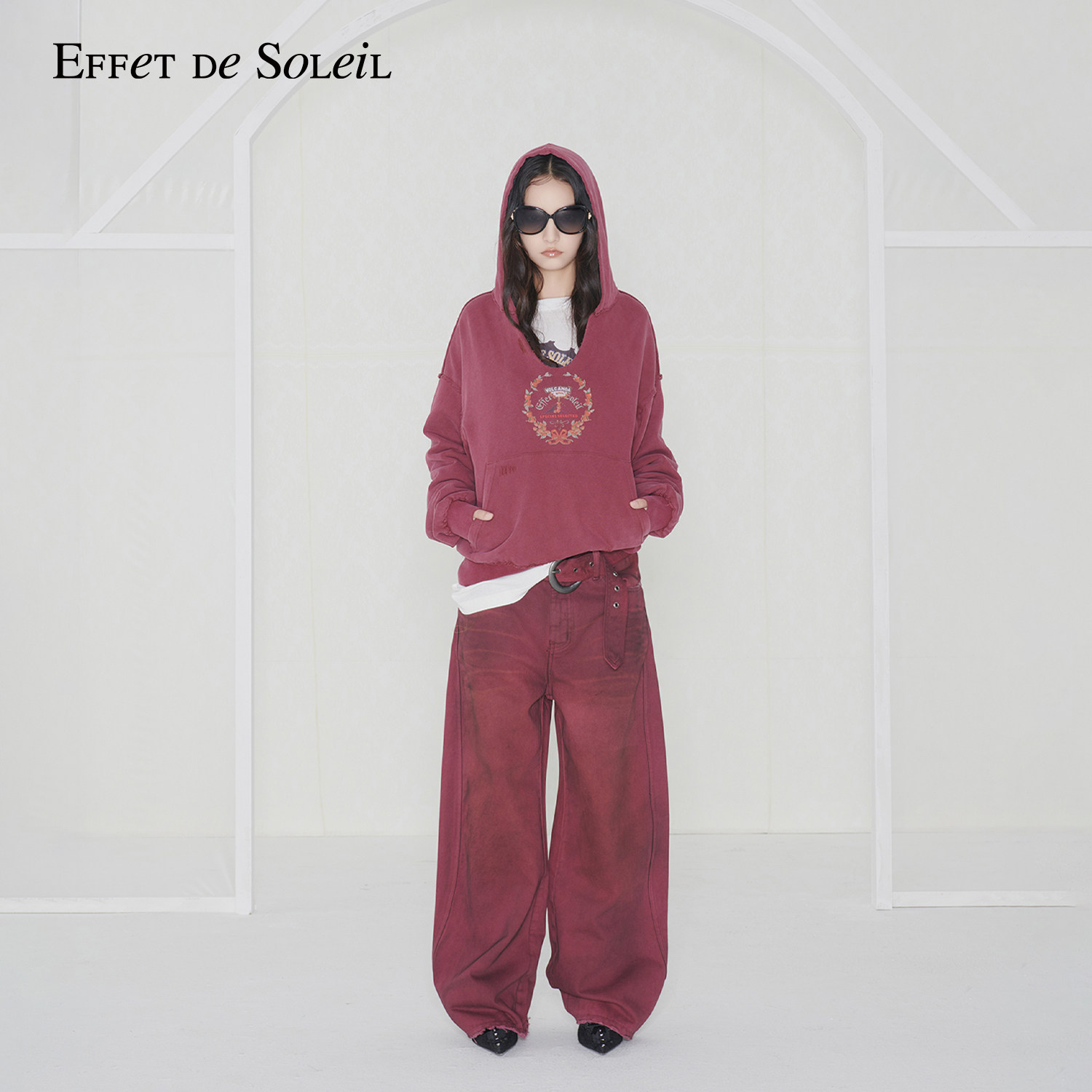 【博主同款】Effet de Soleil做旧擦色弯刀裤直筒牛仔长裤女新品