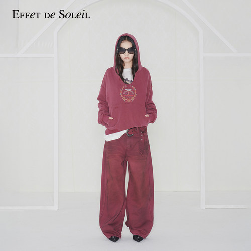 【博主同款】Effet de Soleil做旧擦色弯刀裤直筒牛仔长裤女新品