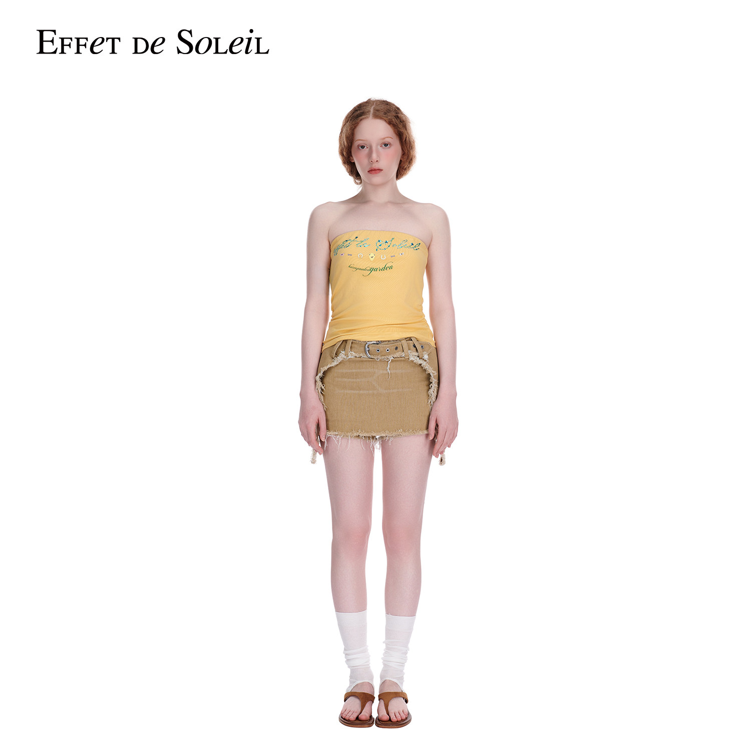 Effet de Soleil毛边擦色低腰牛仔半身裙短裙裤女新品26夏