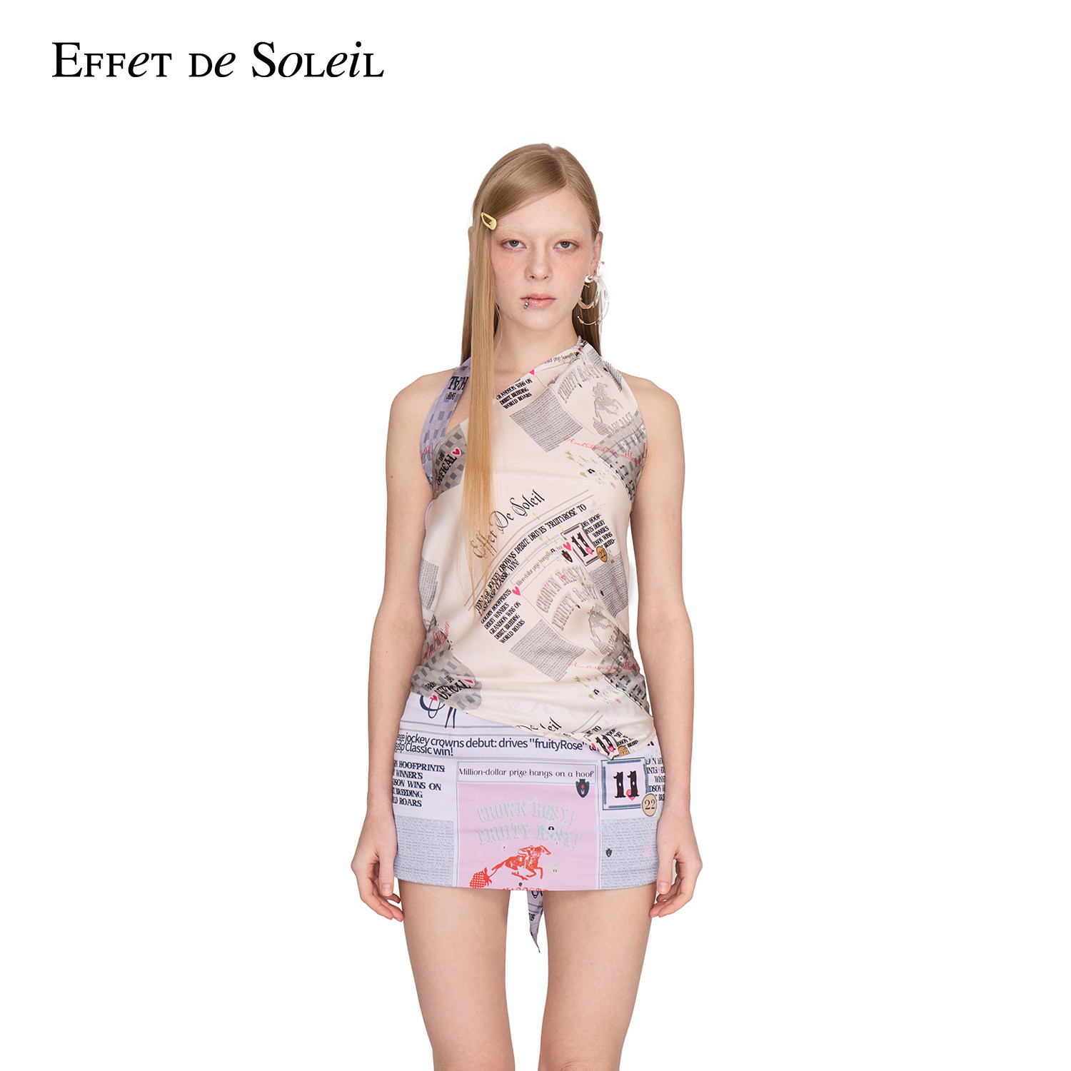 Effet de Soleil丝巾式挂脖系带背心露背上衣女装新品26夏