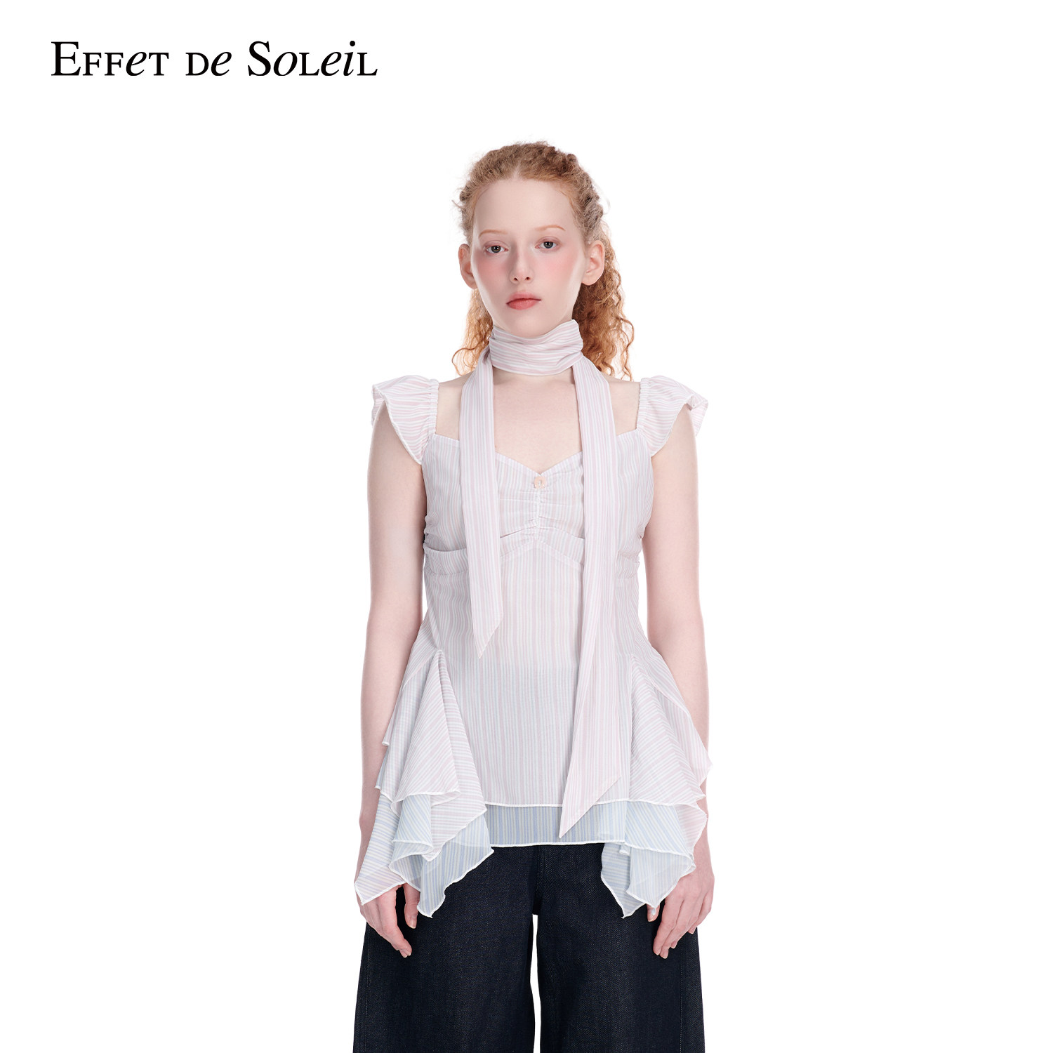 Effet de Soleil双层雪纺蝴蝶肩吊带背心上衣女装新品26夏