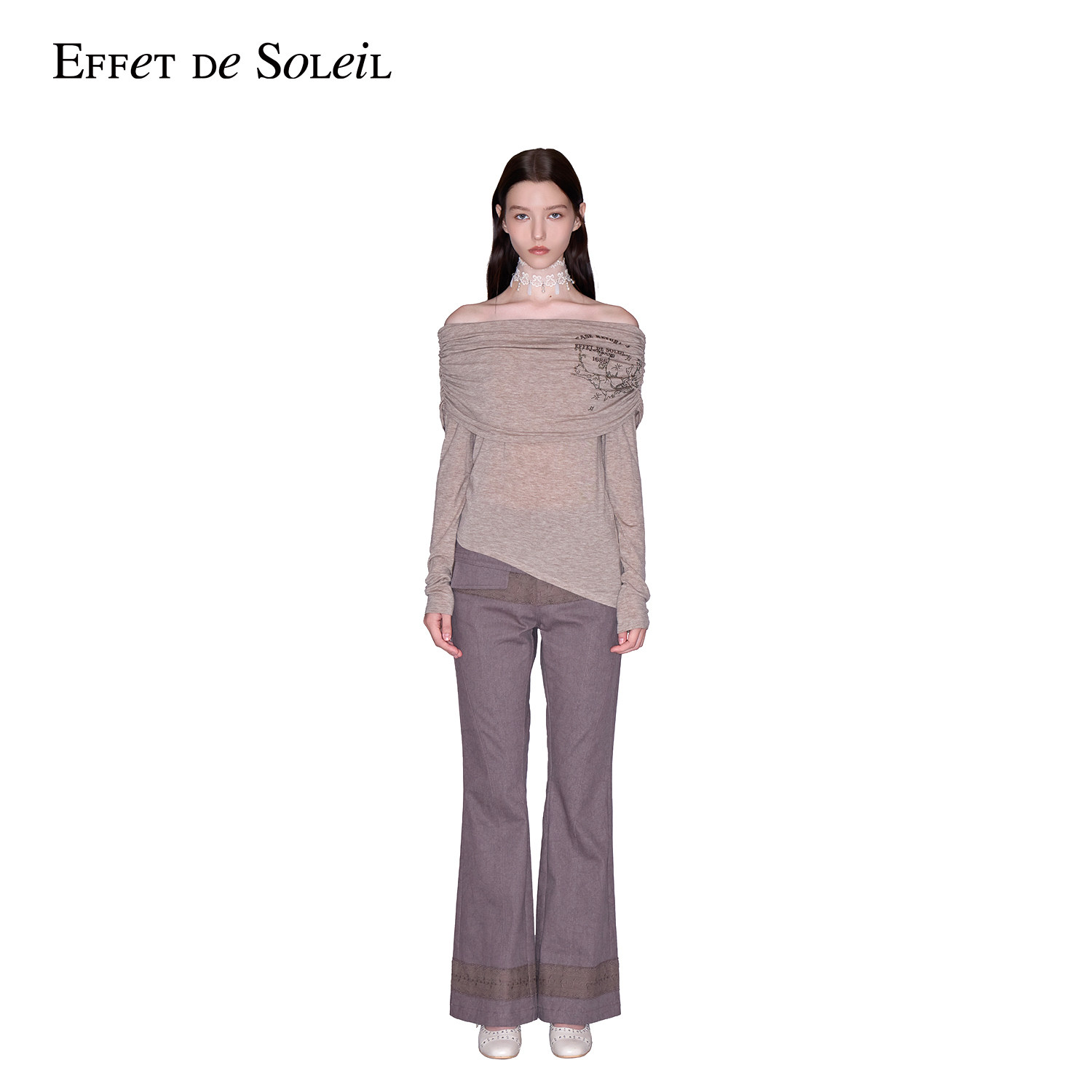 Effet de Soleil复古风蕾丝拼接微喇长裤女装新品26秋