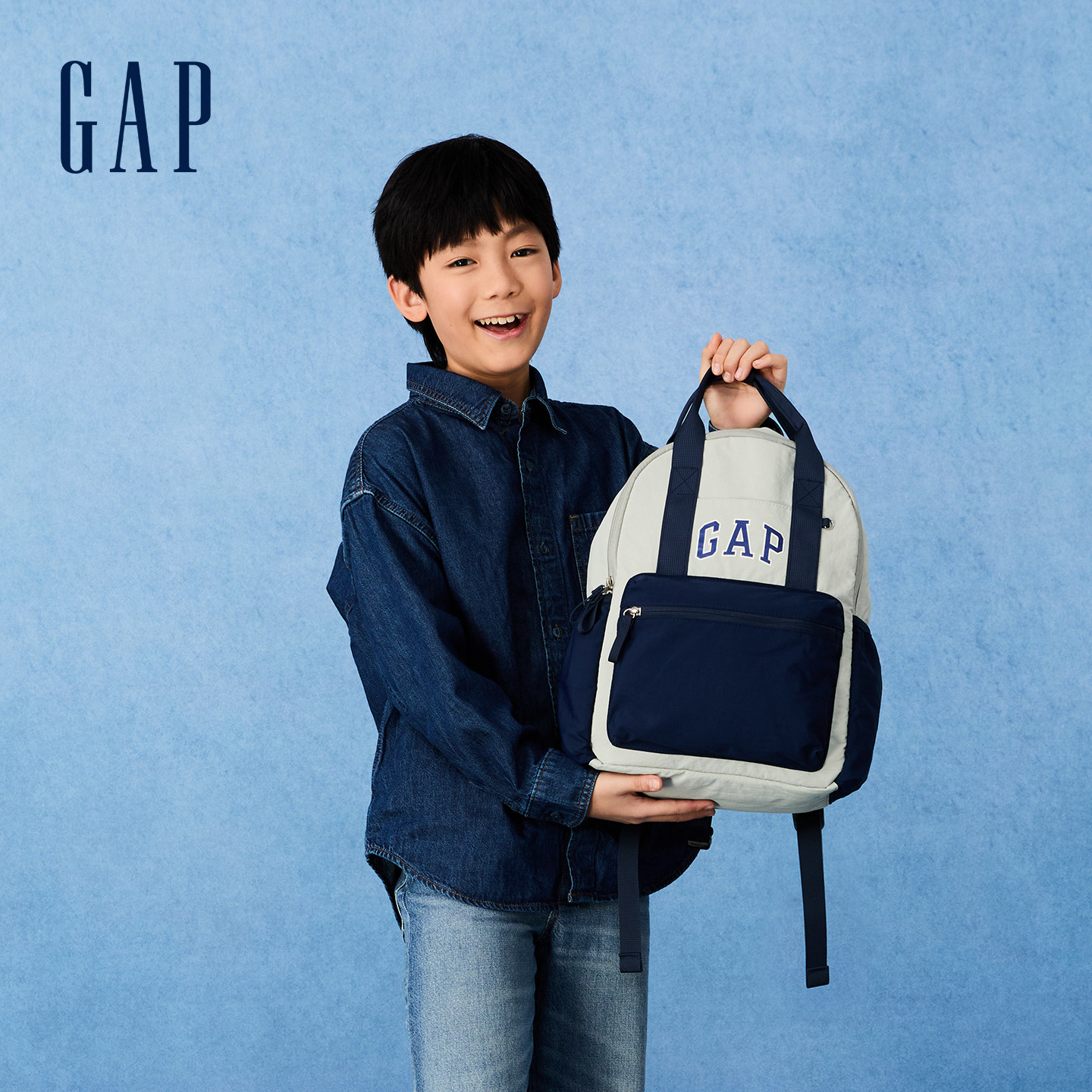 GAP休闲拼色双肩包初高中生男女书包轻便学生背包多巴胺百搭复古