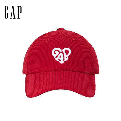 GAP秋冬新款LOGO刺绣复古红灯芯绒棒球帽情侣鸭舌帽弯沿帽