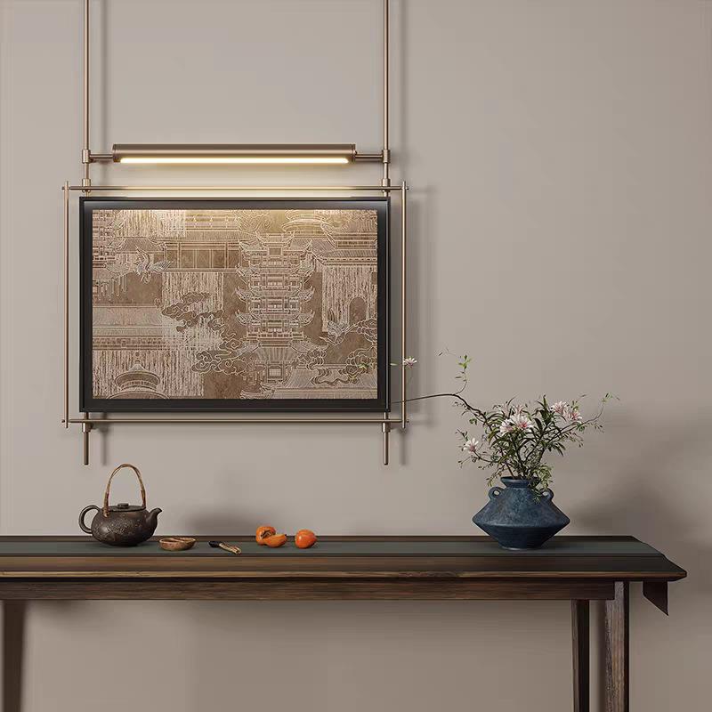 新中式古典高雅高级氛围灯餐厅酒店金属吊杆铁艺挂画装饰画