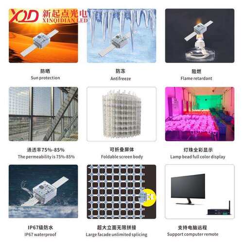 LED户外防水H2020双灯P40柔性透明天幕玻璃幕墙广告显示网格屏