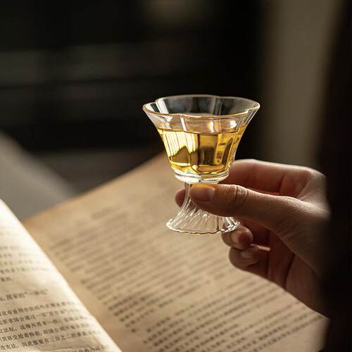观岚玻璃高足茶杯家用复古高脚杯高颜值主人杯个人杯单杯品茗杯