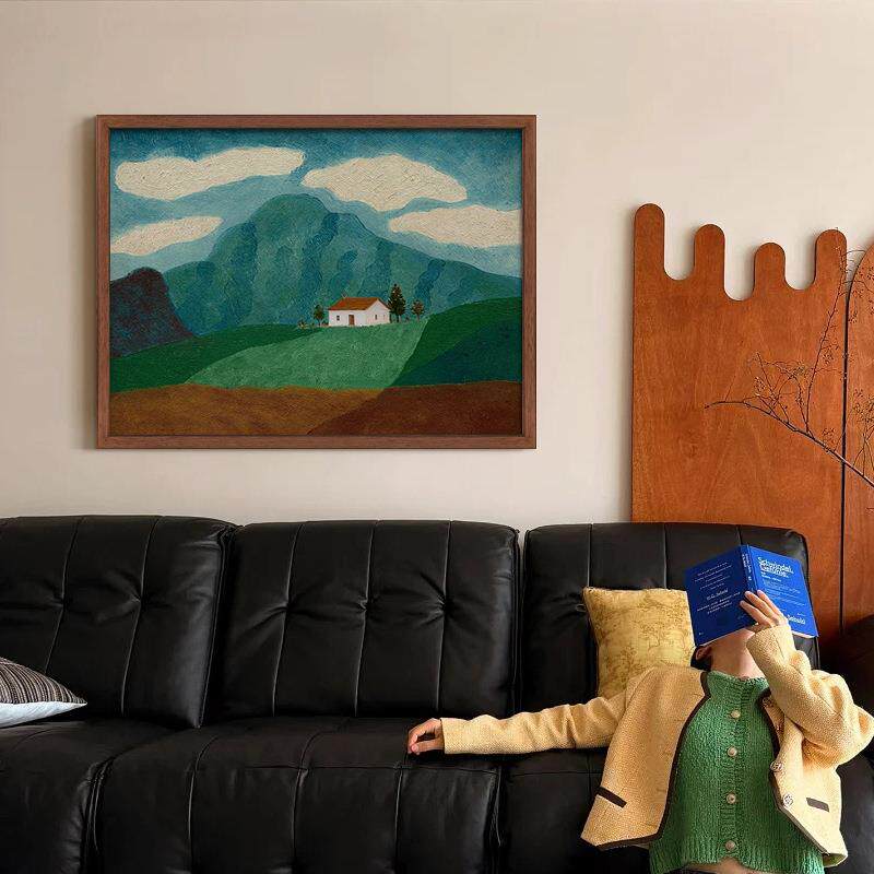 《背有靠山》绿色风景好寓意纯手绘中古南洋油画现代国风沙发壁画