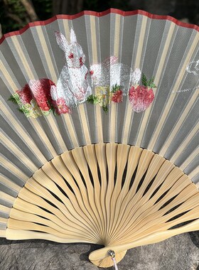 苏州刺绣折扇古风汉服扇子真x丝玉竹绣花旗袍扇精美舞蹈扇子礼盒