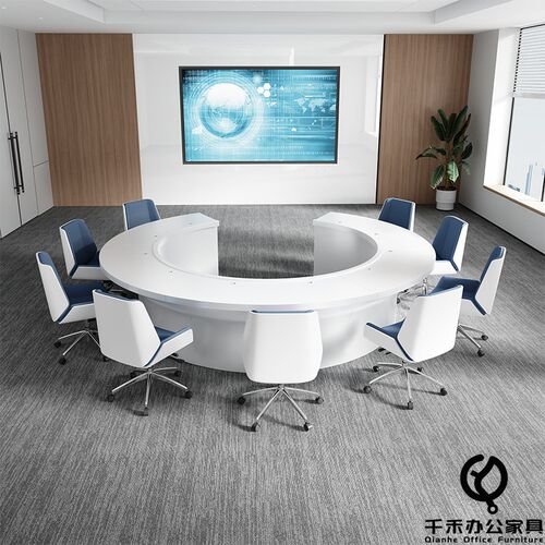 简约白色烤漆圆形会议桌C形政府办D公指挥台可拼接拆接待桌椅组合
