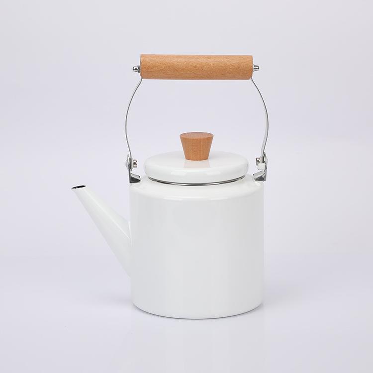 厂家供应搪瓷木柄提梁壶2L高直壶茶水开水壶围炉煮茶壶饭店凉水壶