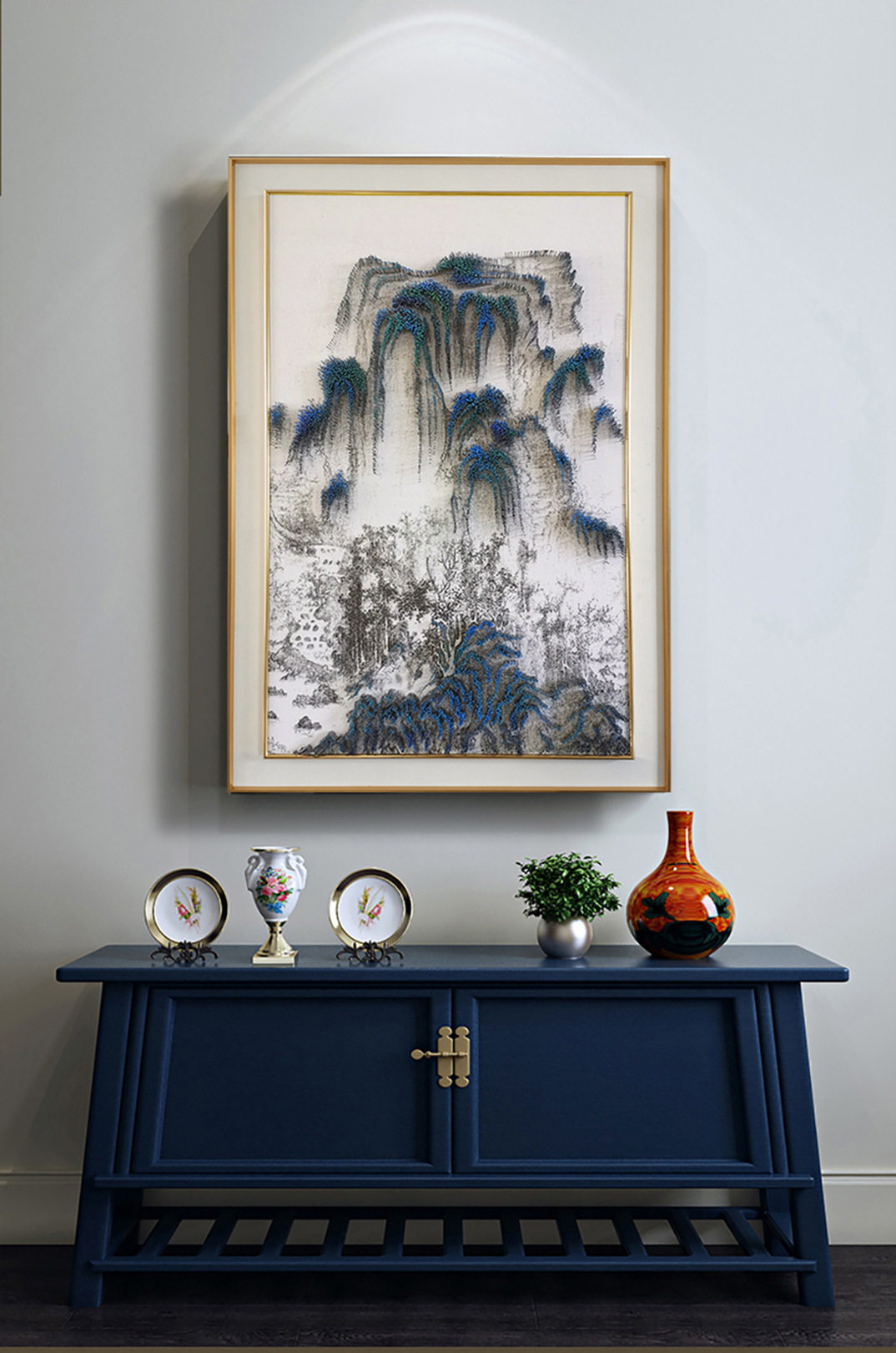 现代中式立体钉子画玄关装饰画实物禅意山水壁画酒店样板房画手工