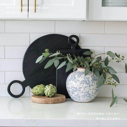 法式复古鲜花插花蓝青花瓷装饰摆件陶瓷花水养客厅圆形桌面