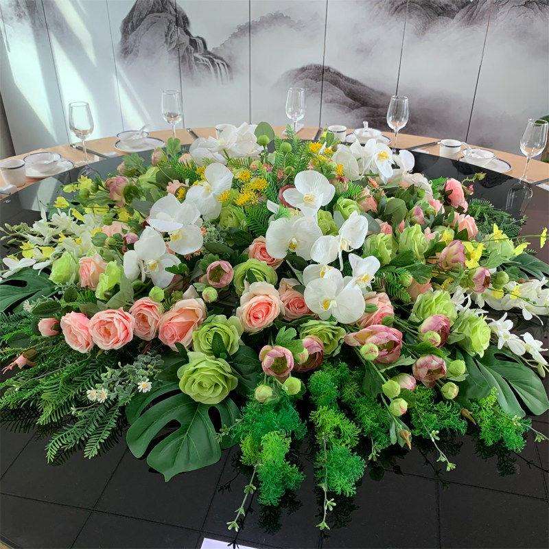 素雅新中式酒店餐桌花仿真花圆桌转盘桌面餐厅欧式档摆件假花