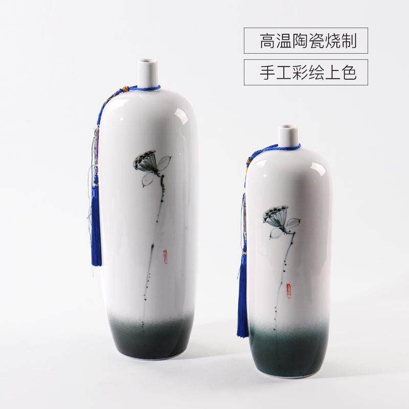 中式禅意陶瓷插花器摆件样板房间售楼处酒店软装饰品落地花瓶