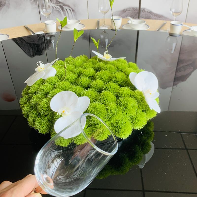 简约现代转盘中间摆花酒店大圆桌装饰摆件桌花圆形清雅餐桌仿真花