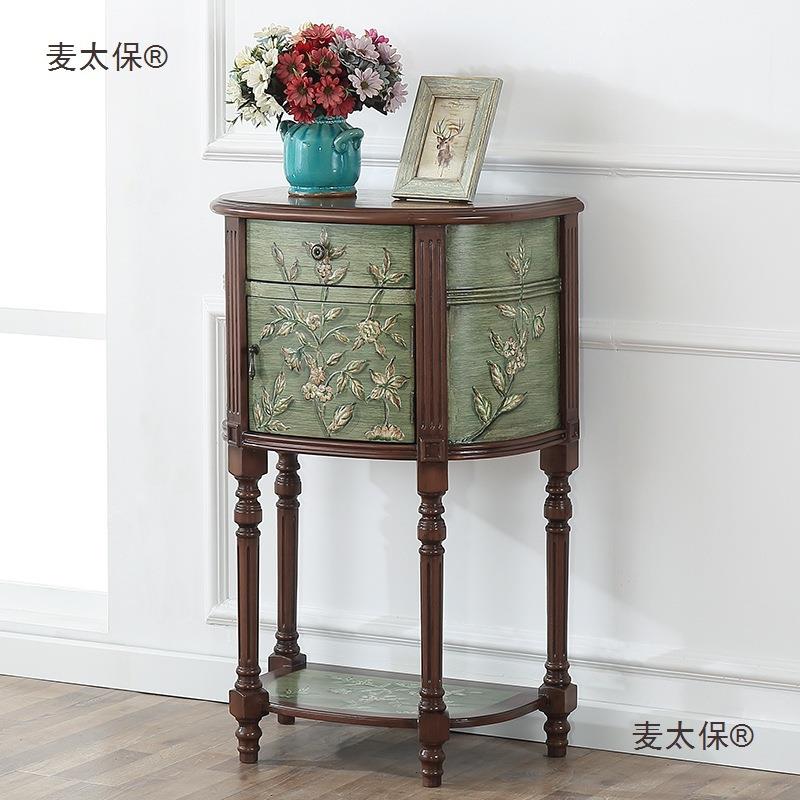 美式复古半圆玄关柜彩绘入户柜装饰柜地中海实木脚小玄关桌麦太保