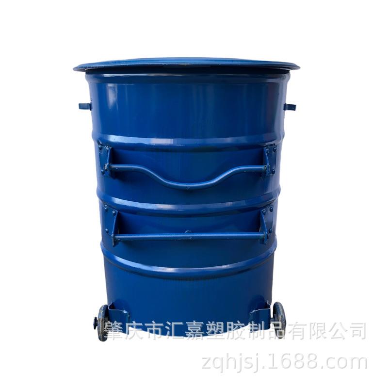户外环卫铁皮垃圾桶圆形绿色带盖加厚分类特大号挂车桶360L升铁桶