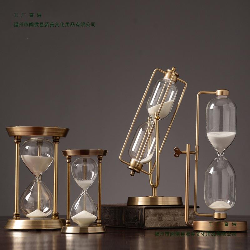 现代简约金属沙漏计时器摆件 北欧风格创意家居软装饰品客厅摆设