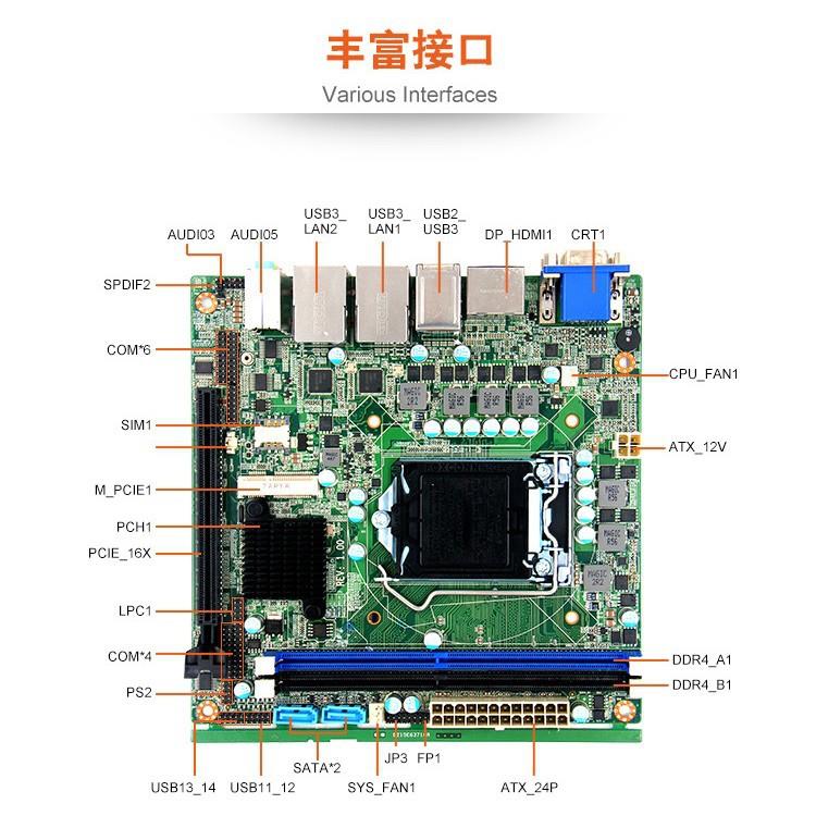派勤H170/Q170工控主板双网多串口3显工业触摸一体机17x17迷你ITX
