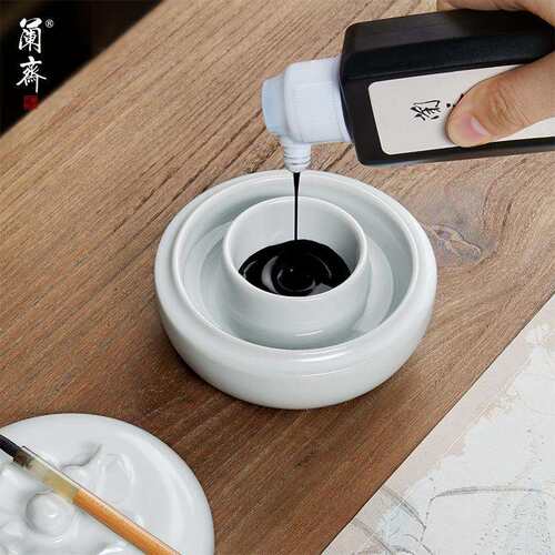 兰斋好柿花生陶瓷火锅砚多功能书法专用带盖保湿防干墨火锅砚台青