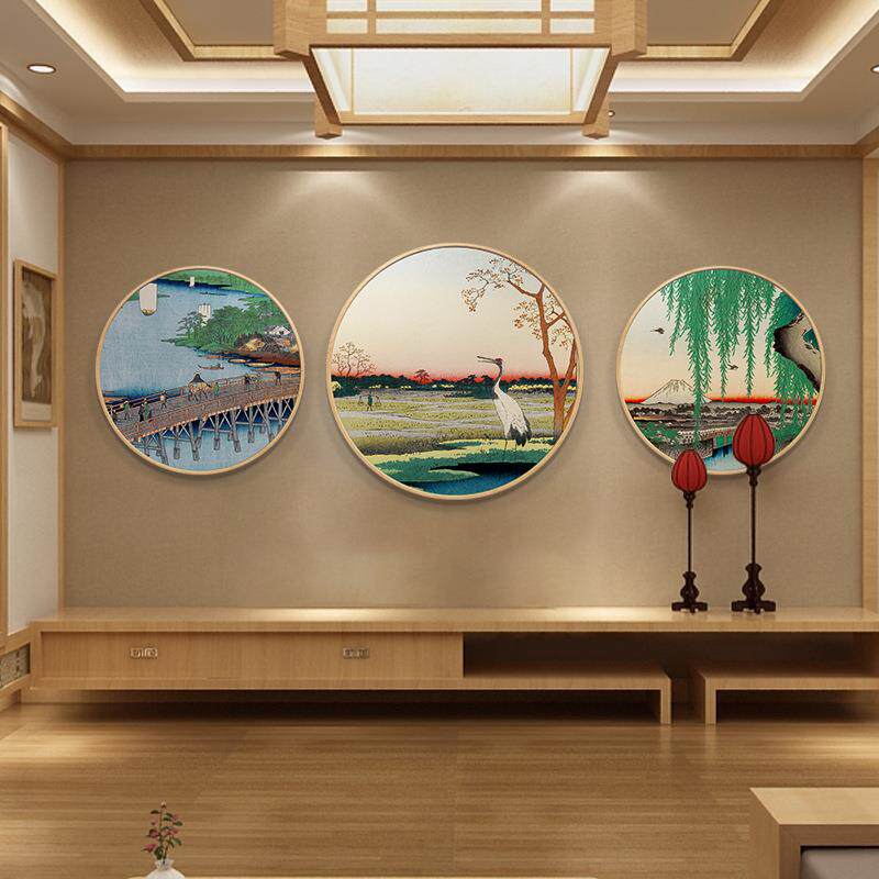 日式餐厅装饰画居酒屋榻榻米日料店民宿挂画客厅茶室圆形墙面壁画