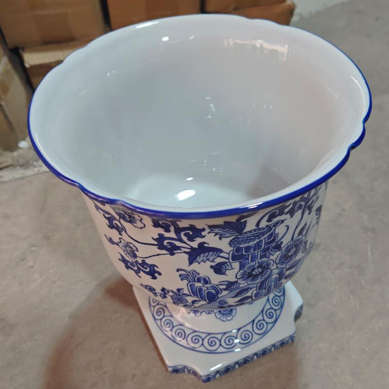 青花瓷陶瓷花瓶土培鲜花绿植园艺大口径客厅阳台装饰中式花瓶
