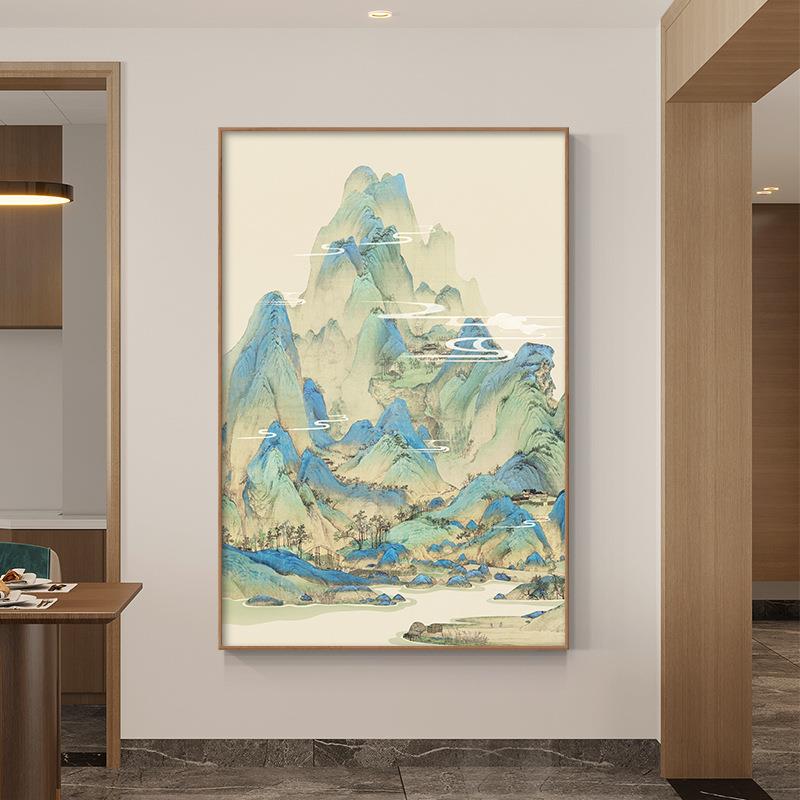 新中式千里江山入户玄关装饰画走廊尽头过道挂画山水国画风景壁画