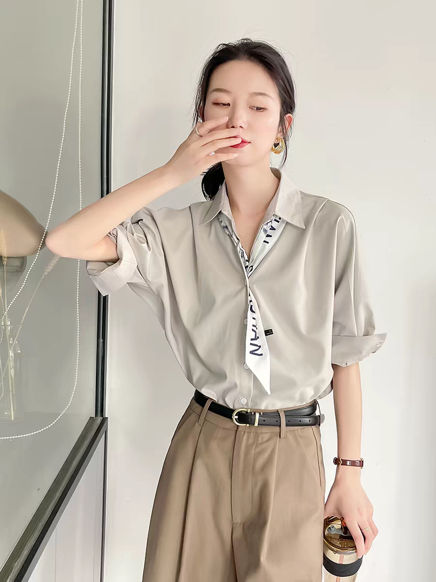 高级感衬衫女设计感小众轻熟风休闲通勤职业气质短袖polo衬衣夏季