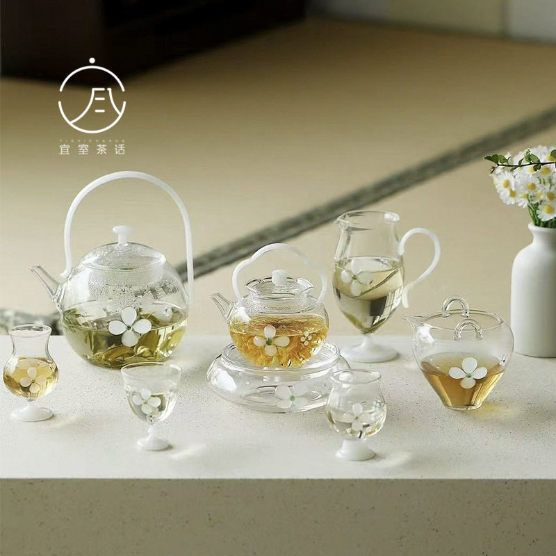 宜室茶话花屿玻璃提梁小品茶壶