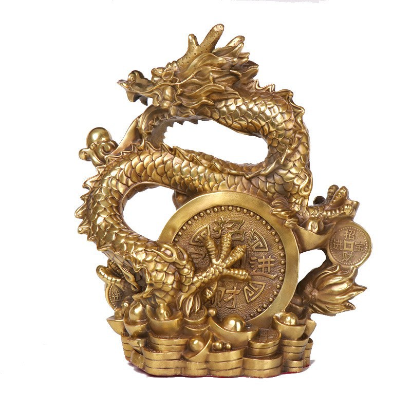 铜龙摆件元宝龙聚宝盆龙工艺品