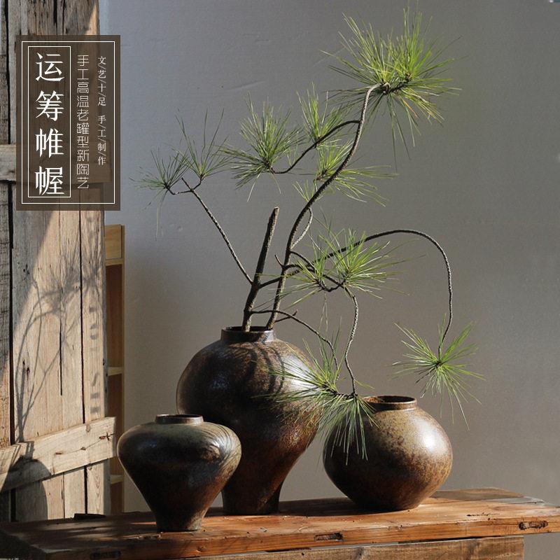 禅意复古新款民宿陶瓷花餐厅样板间客厅居家装饰摆件陶坛子缸