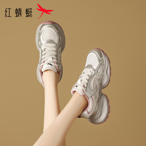 红蜻蜓女网面休闲轻便运动老爹鞋