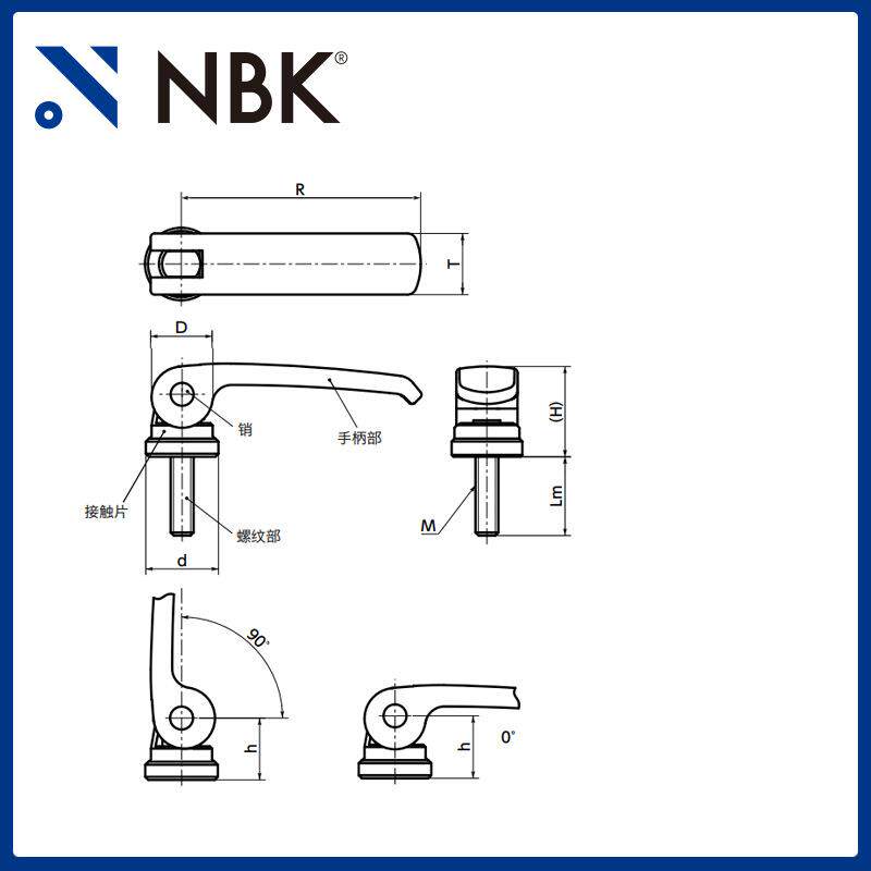 NBK LWBMS 四色凸轮夹紧固定型不锈钢外螺纹SUS303手柄 机械配件