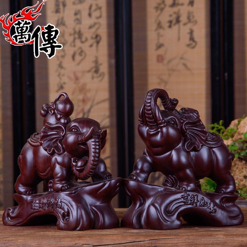 木雕大象摆件一对实木质吉祥如意象玄关家居客厅电视柜工艺装饰品