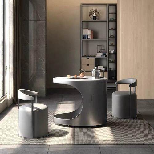 移动茶台碳素钢阳台茶桌组合岩板茶几家用轻奢灰钢智能全自动烧水