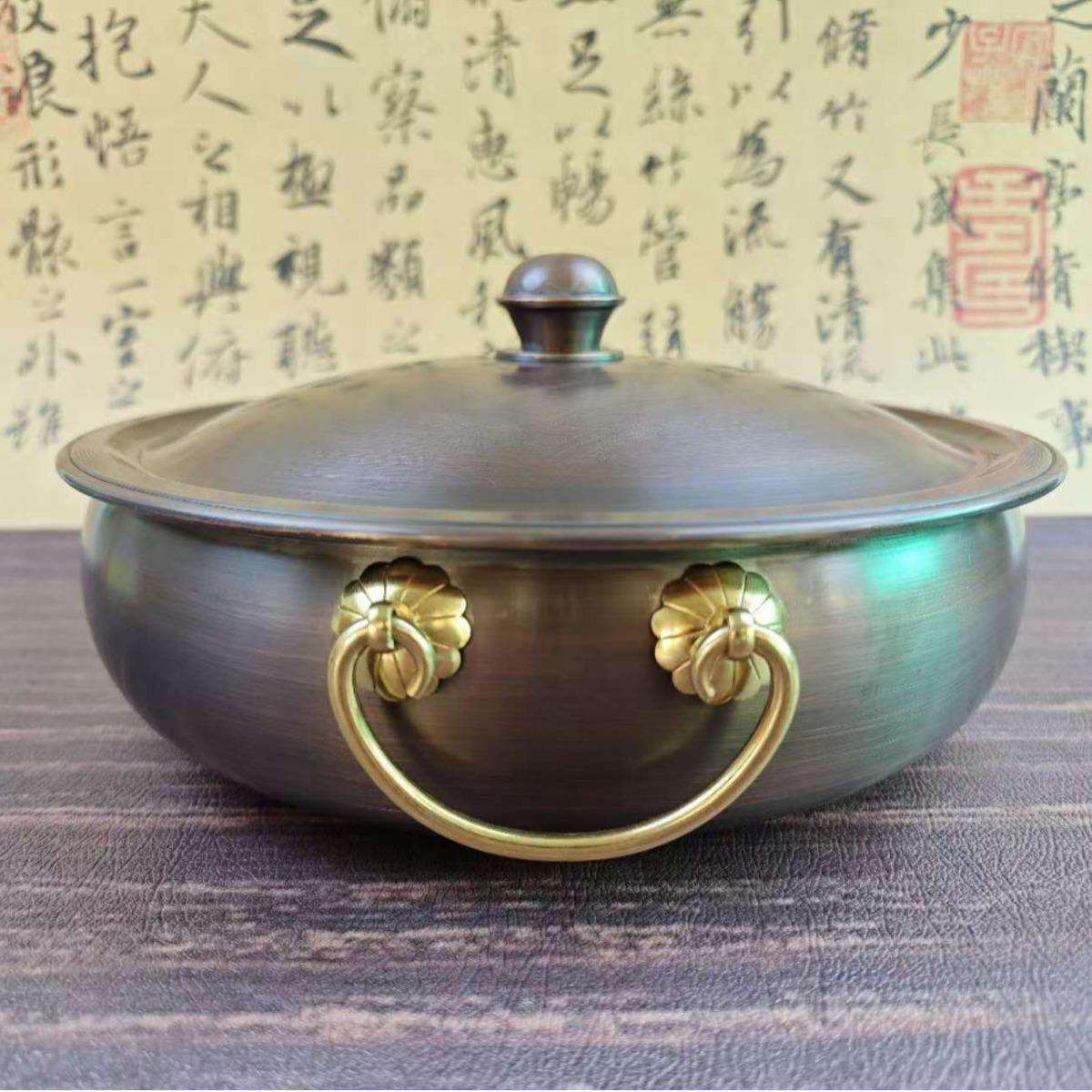 铜火锅电磁炉专用紫铜加厚手工鼓锅鸳鸯锅复古紫铜盆涮羊肉家用