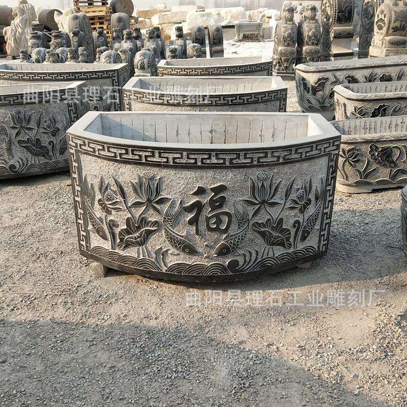 石雕鱼缸石槽青石鱼缸仿古做旧鱼缸庭院墙壁室内摆件天然石头门海