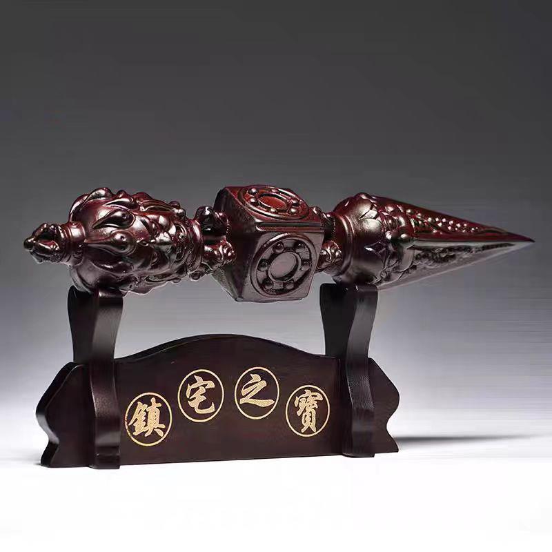 黑檀木雕刻藏式金刚橛降魔杵金刚杵三面普巴金刚杵法器密宗带底座