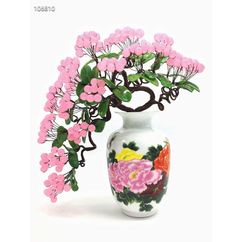 花好月圆水晶树粉红黄玉髓白水晶树工艺品发财树风水摆件