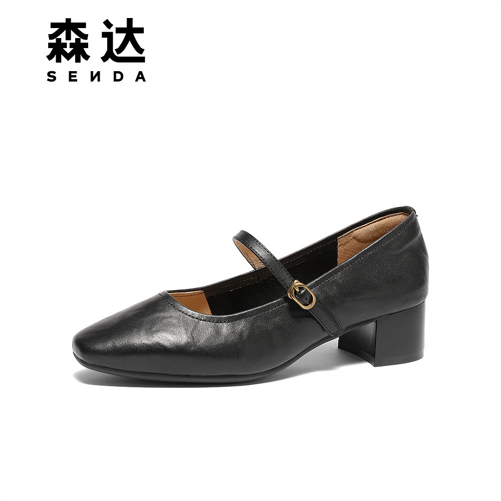 森达玛丽珍鞋女款2025秋新商场同款优雅时尚百搭通勤粗跟浅口单鞋