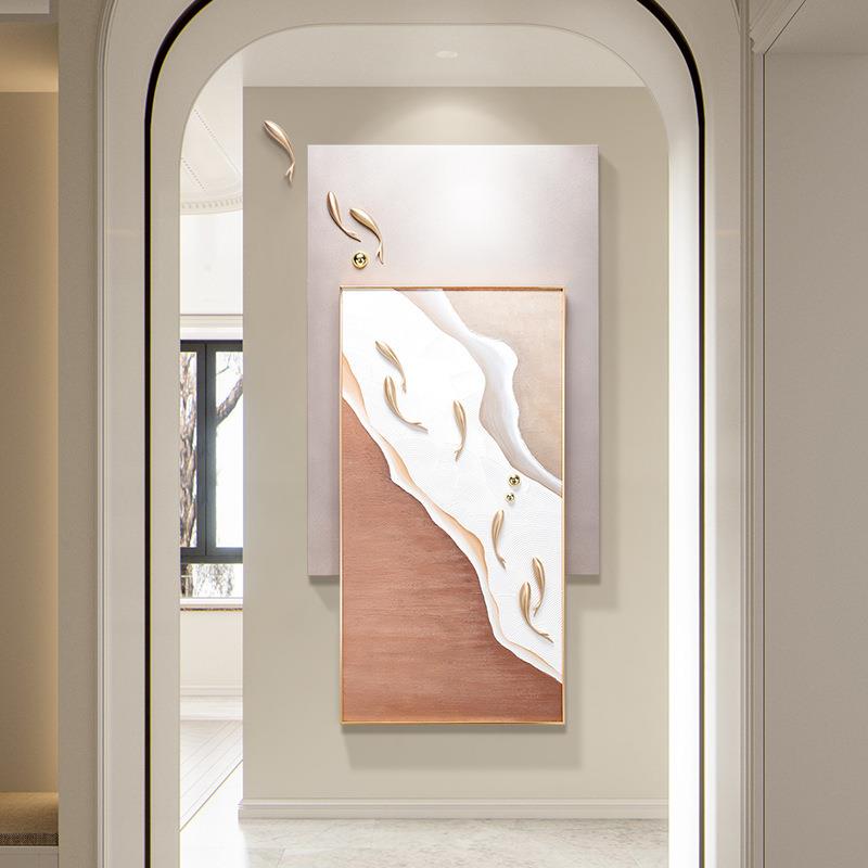 入户玄关装饰画3d立体浮雕九鱼壁画设计师纯手绘挂画油画遇水见福