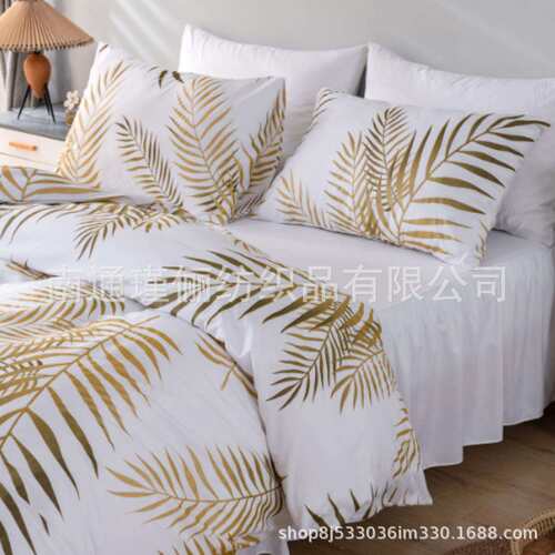 外贸磨毛森林树叶四件套三件套被套枕套床上用品135*200bedding
