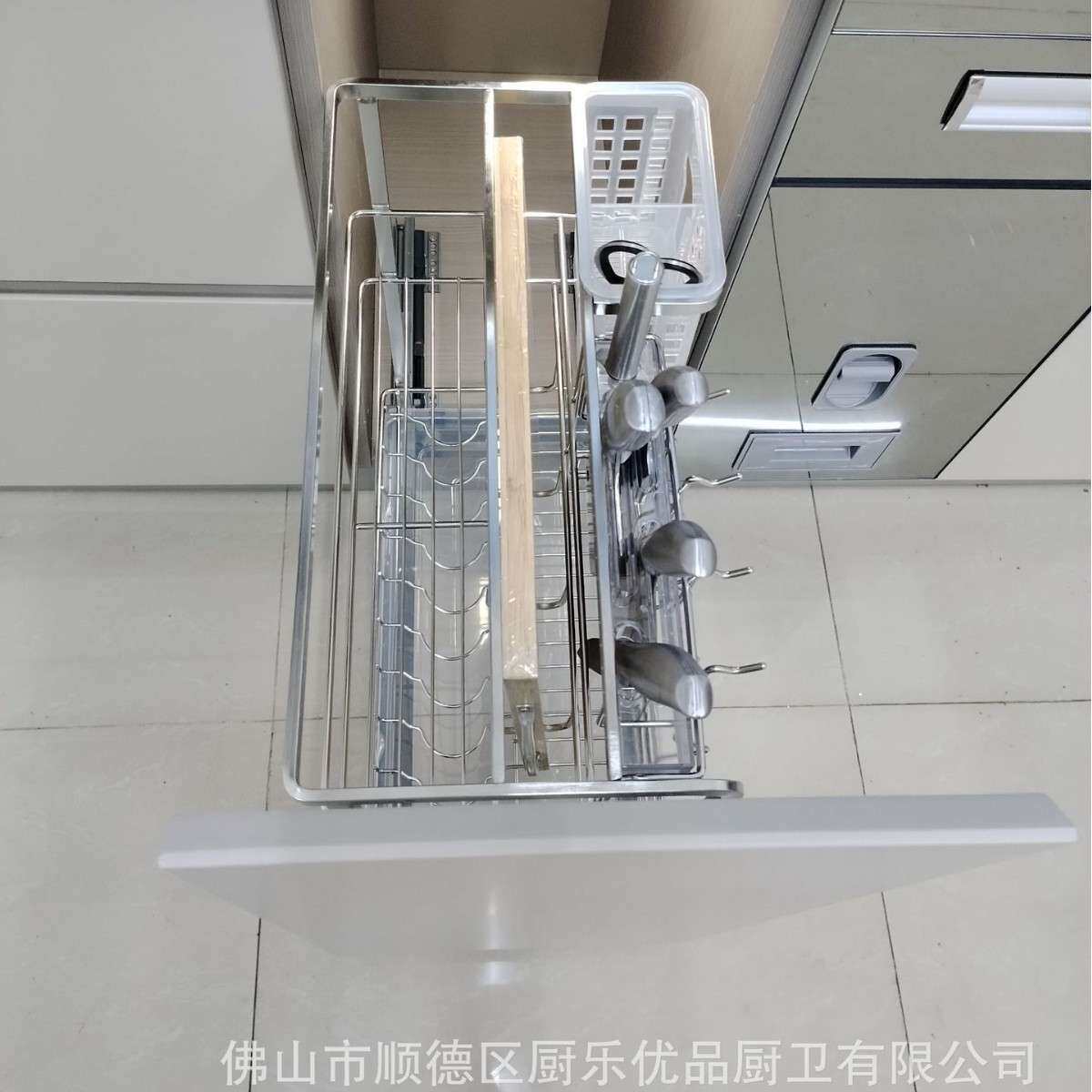 厨房橱柜拉篮不锈钢304扁钢调味篮双层抽屉式滑轨调料收纳篮
