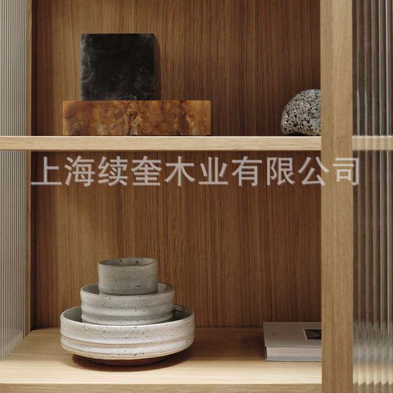 RH美式简约实木客厅储物收纳书柜带玻璃门外贸展示木门柜子家具