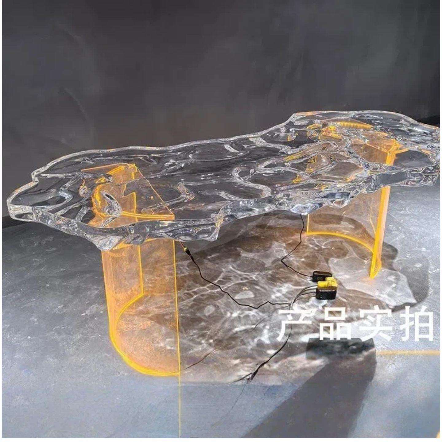 透明树脂茶桌椅样板间阳台冰川茶几办公室洽谈会客厅冰岛水晶茶台